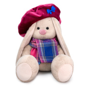 Игрушка мягкая Зайка Ми «Зайка Ми в бархатном берете и шарфе в клетку» (23см/искуственный мех/универсальная)